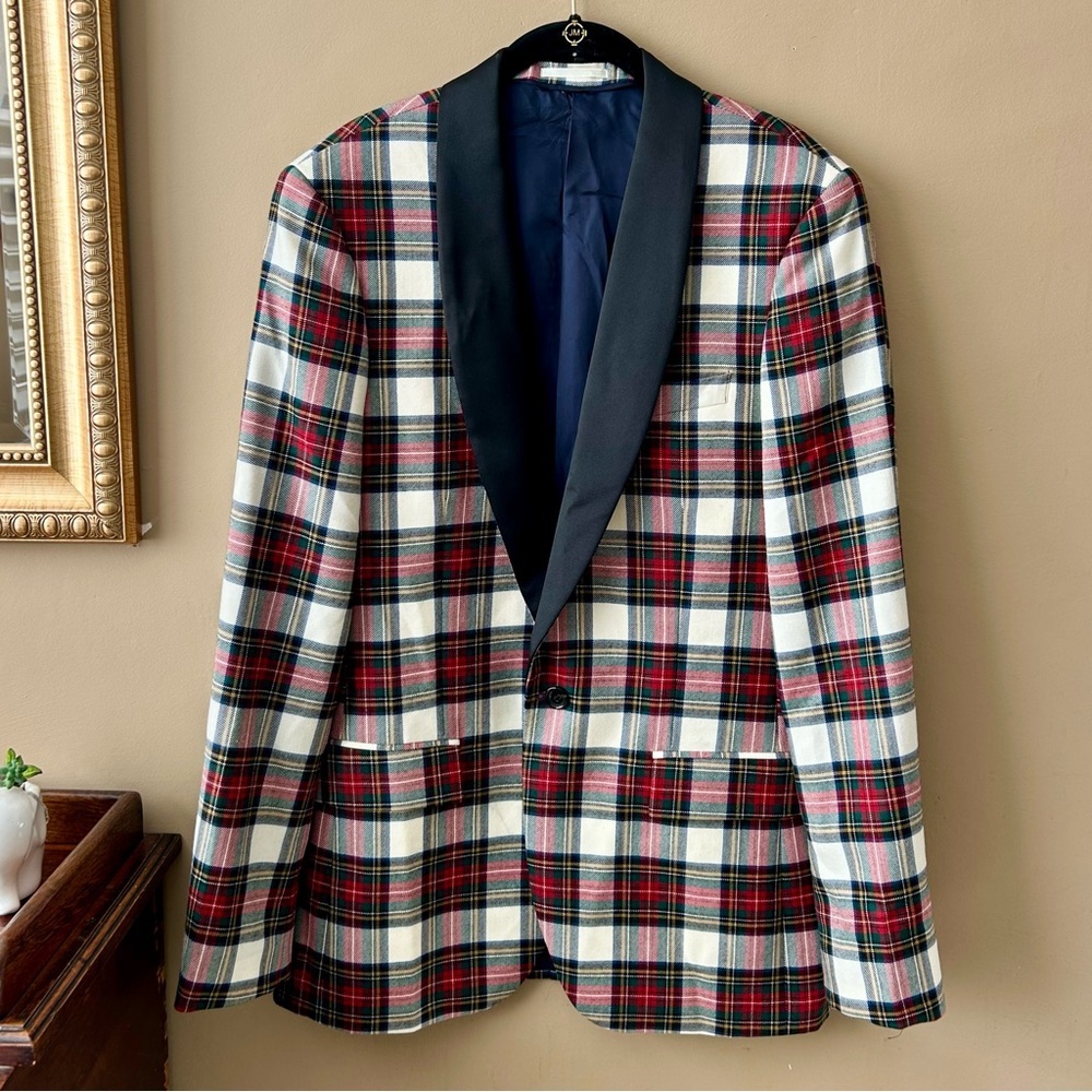 J Crew Ludlow shawl-collar dinner jacket snowy Stewart tartan English wool 38R - Picture 4 of 16